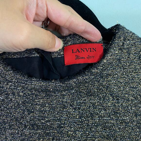 Lanvin River 2011 Women's Gold & Silver Tweed Sheath Dress Size 42 - Picture 7 of 7